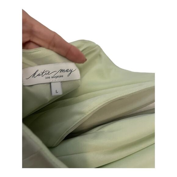 Katie May Jupiter Gown Maxi Halter Neck Ruched Jersey Side Slit Sage Size Large - Picture 11 of 16